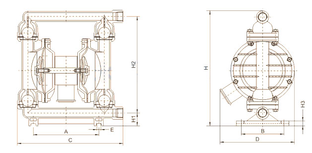 QBK衬氟气动隔膜泵主要外表尺寸图